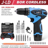JLD 12V mesin bor baterai 10mm bor cas 2 baterai bor batre set bor
