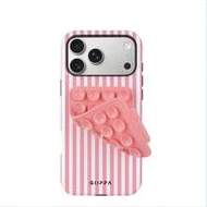 1 Set Pink Striped Pattern Phone Case + Pink Suction Cup, Phone 17 Pro Max Phone Case, Compatible Wi