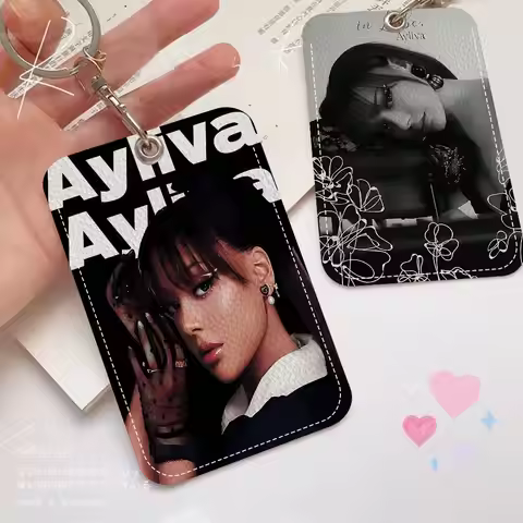 A-Ayliva Rectangle ID Card Case Keychain Access Card Bag Key Tag Ring Leather Card Holder Key Ring A