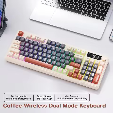 Wireless Keyboard M96 ,Bluetooth Dual Mode Connection,Battery Digital Display,Multimedia Knob, Colou