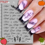 7TILOYSHOP Wing Nail Art Stickers, Black White Self-Adhesive Letter Words Nail Decals, Ins Style Hol
