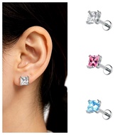 Titanium Alloy Earring with Zircon, Multi-Color, Flat Back Piercing Jewelry