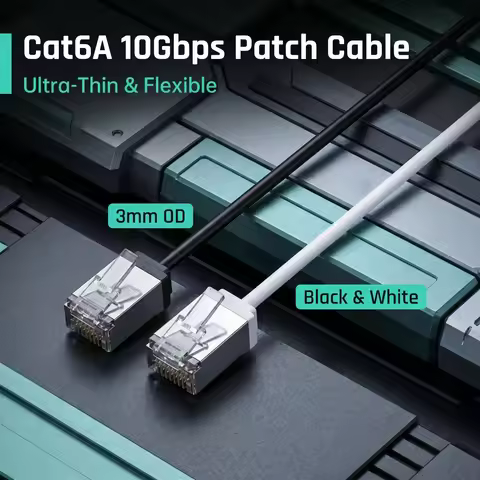 Cat6A 10Gbps FTP Shielded Network Patch Cable, 3mm Ultra Thin Ultra Soft Short RJ45 Ethernet Cord fo