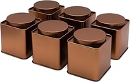 6 x copper-coloured square tea caddies/storage containers, stackable, aroma-proof, made of metal, fo