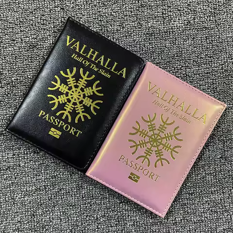 Vikings Valhalla Passport Cover Mythological Passport Holder Travel Wallet for Passports Pu Leather