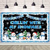 AIBIIN 7x5ft Winter Snowman Chillin' with My Snowmies Banner Winter Christmas Classroom Decoration S