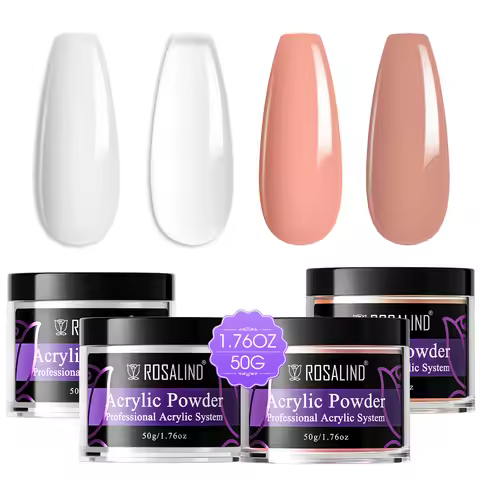 ROSALIND Acrylic Powder Set, 4 * 1.76oz Clear Nude Acrylic Nail Powder White Pink Acrylic Powder Pol