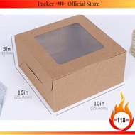 AK08 10 Inch White, Kraft Brown Transparent Top Cake Box-10pc/pkt