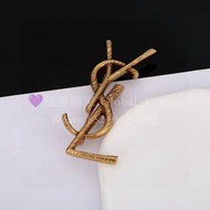 紫鑽🌟誠信商家🌟💜全新YSL 經典字母Logo胸針 金色 金屬復古做舊 情人節