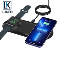 LUKEN 2 in 1 Wireless Charger For iPh16 15 14 13 12 AirPods Pro App iWatch 9 8 7 Charging Pad for Sa