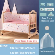 Crib For Baby Wooden Crib Multifunctional With Bedding&Mosquito Net Detachable Changing Table Crib