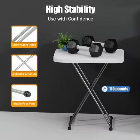 Adjustable Folding Table, 30.3x19.68in Large Portable Laptop Desk, 8-Height TV Tray with X-Brace, St
