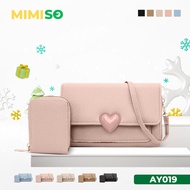 MIMISO Sling Bag For Women Fashion Leather 2in1 Double Zipper Cute Students Long Wallet Bag AY019