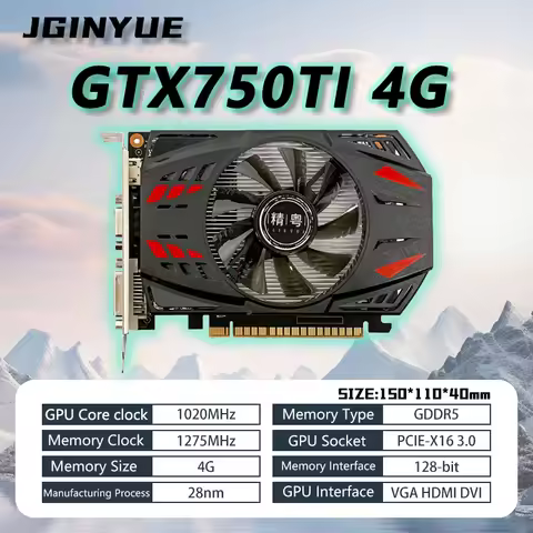 JGINYUE GTX 750Ti 4GB Graphics Card GDDR5 128Bit HDMI DVI VGA PCI-E 3.0 GPU GTX750ti Gaming Video Ca