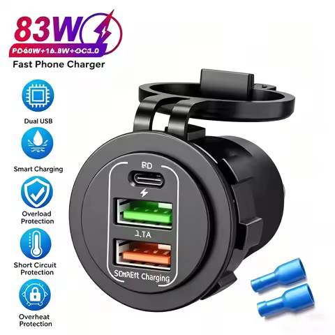 83W Max Phone Charger Socket 45W PD+QC3.0 Fast Charging 22.5W Dual USB+Type C Outlet 3 Ports Power A