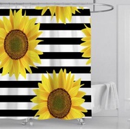 全城熱賣 - 浴室防水數碼印花浴簾(YUL-1806-黑條向日葵 150*180cm)