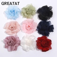 GREATAT 5Pcs Artificial Roses Flower, 8cm DIY Silk Roses Flower Head, Elegant High Quality Organza B