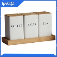 3PCS Set Tea Coffee Sugar Canister Set with Tray Iron Tea and Coffee Jars with Bamboo Lid Coffee Sug