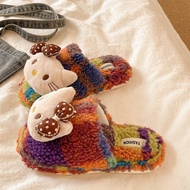 Fluffy Slippers Wool Sleeper Shoes Women's Winter Cute Cartoon Cat Cotton Shoes Color Matching Thick