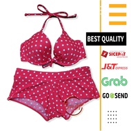 MERAH Red Polka Dot White Boxer Wire Bikini