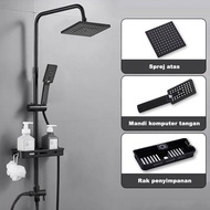 NEW Set shower kamar mandi + stand + keran set shower stainless steel persegi lengkap set shower min