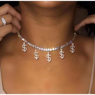 1 piece silver fashion sparkling dollar sign pendant necklace, stylish luxurious hip-hop rhinestone 