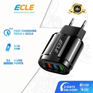 ECLE Adaptor Charger Fast Charging 3 USB Port Quick Charge QC 3.0 -