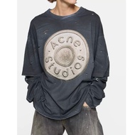 Acne Studios 1996 Vintage Distressed Button Logo Letter Digital Print Fake Two-Piece Long Sleeve T-s