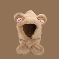 Labububu Hat with Scarf Made of Soft Rabbit Fur for Children 2-7 Years Old