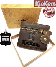 [Come with Box] Men's Smart Grain Genuine Leather Short Button Wallet Purse Dompet Kulit Lelaki polo ,kickers ,Timberland