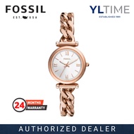 Fossil Lady ES5330 Carlie Three-Hand Silver Dial Rose Gold-Tone Stainless Steel Band Quartz Watch