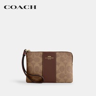 COACH กระเป๋าคล้องมือขนาดเล็กผู้หญิงรุ่น Corner Zip Wristlet In Signature Canvas With Stripe CW854 I