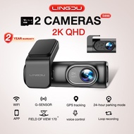 Lingdu D200 2K Dash Cam Front and Rear Car Camera WIF+APP+CPS Voice Activated Free 64G Card Wide Ang