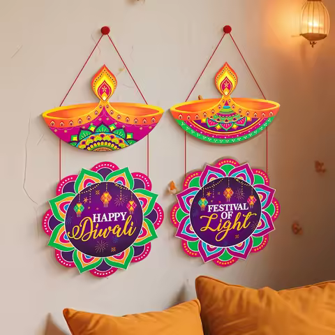 Happy Diwali Decoration Diwali Door Wreath for Front Door Sign Wall Signs Double-sided Printing Welc
