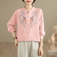 Oladivi Plus Size Fashion Women Embroidery Blouses Casual Loose Oversized Shirts Spring Autumn Long 