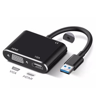 USB 3.0 to HDMI + VGA Adapter + Jack Audio 3.5mm Cable 1080P Video Audio Converter DP dari Laptop Ko