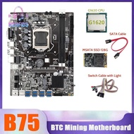 B75 BTC Mining Motherboard 8XUSB+MSATA SSD 128G+G1620 CPU+SATA Cable+Switch Cable with Light LGA1155 Miner Motherboard