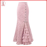 fulaide High-waisted Long Skirt Dark Punk Lace-up Skirt Women’s Vintage Punk Mermaid Skirt High Wais