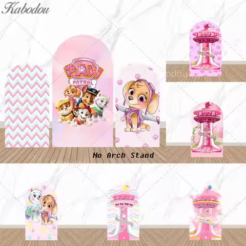 Paw Patrol Skye Arch Backdrop Kids Girls Birthday Party Baby Shower Decor Pink Dogs Watchtower Photo