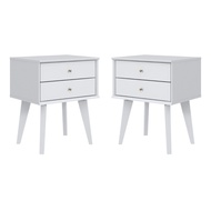 Synergy House Abby Retro 2 Drawer Nightstand 1.84ft Side Table Bedroom (2 Pcs)
