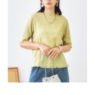 Direct from Japan Nissen_ Shaggy Jacquard 5-Sleeve Top for Women - Elegant Boat Neck Stretchy Knit B