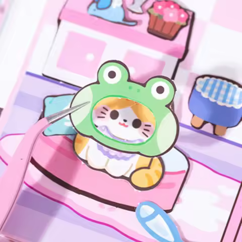 Kawaii Montessori Magnetic Quiet book Handmade Paper Cat Sticker Book 3D Cartoon DIY Busy Book Girls