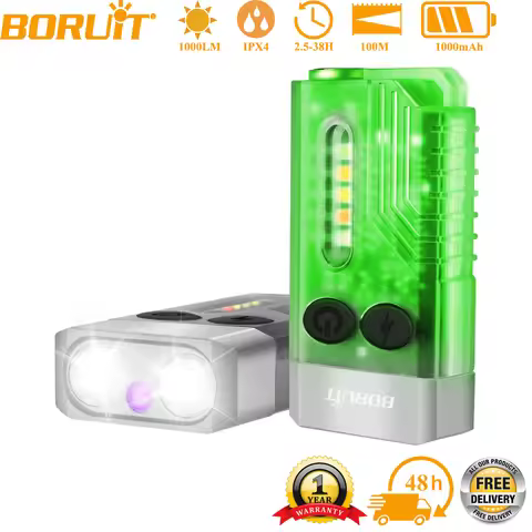 BORUiT V10 1000LM UV LED EDC Keychain Flashlight Type-C Rechargeable 1000mAh Work Light Torch with M