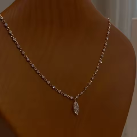 3MM Round Bubble Moissanite Diamond Tennis Neclace With 3carat Marquise Cut Pendant Neck Chain For W