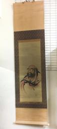 【寶來塢】古日本 「絹本古畫著色達摩」 畫軸 掛軸 附木匣盒裝