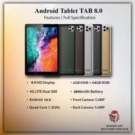 Android Tablet TAB 8.0 4G LTE DUAL SIM (4+64GB) + 5.0 GHz Wifi