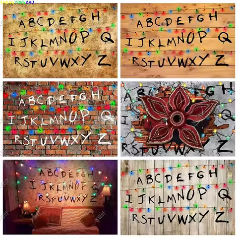 American TV Stranger Photography Backdrops Lights Alphabet Episode Series Vinyl Banner Party Photo S