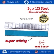 STEEL Adhesive Stick On Wheel Weight Strips (5Gx12) [1 STRIP] ; Wheel Balancing; Tyre; Tayar; Sticky; Heavy Duty