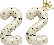 40 Inch White Foil Balloon Number 22,Crown 22th Birthday Party Decorative Balloons,Number Large Numb