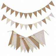 3.6m 12pcs Tricolor Gradient Thick Linen 13x17cm Pennant Flags - Birthday Decoration, Party Decorati